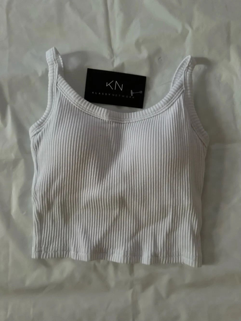 Klassy Network White Ribbed Cropped Cami - Picture 1 of 8